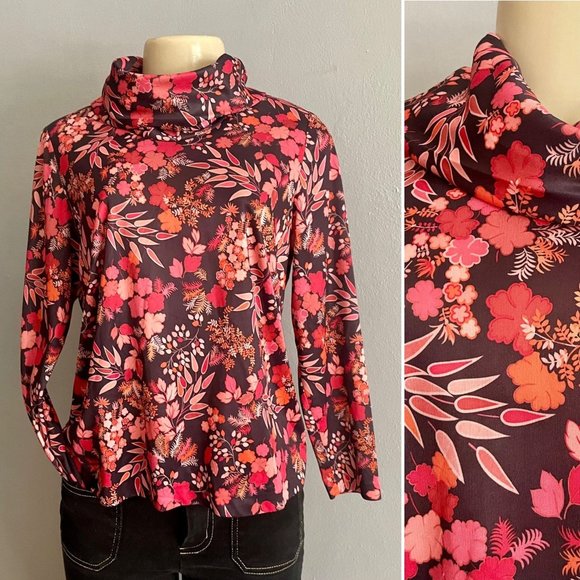 Vintage 1970s Blouse by Martha Manning Women Top Brown Red Orange size M 70s. - Picture 2 of 10